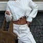 Cable-Knit Round Neck Long Sleeve Cropped Sweater