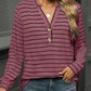 Full Size Striped Notched Long Sleeve T-Shirt