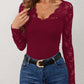 Lace Wavy Hem V-Neck Long Sleeve Top