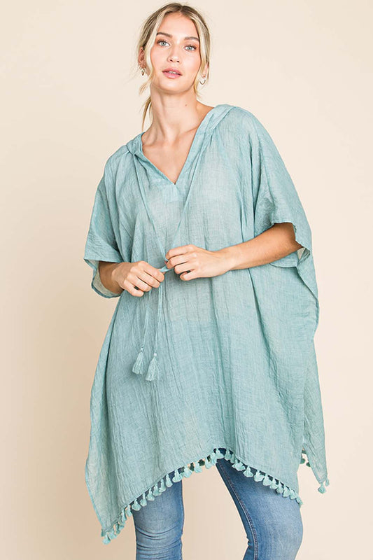 Cotton Bleu by Nu Label Tassel Hem Hooded Mint Cover Up