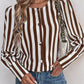 Perfee Striped Round Neck Long Sleeve Blouse