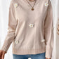 Perfee Flower Round Neck Long Sleeve Sweater
