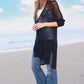 Openwork Side Slit Open Front Long Sleeve Cardigan