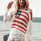 US Flag Boat Neck Long Sleeve Knit Top