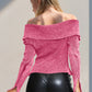 Double Take Ribbed Off-Shoulder Zip Up Long Sleeve Cardigan