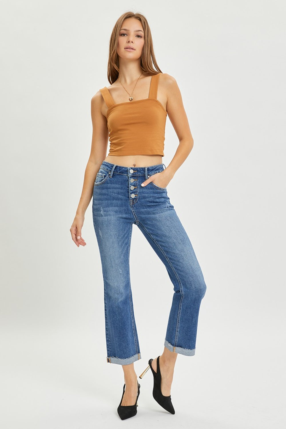RISEN Full Size Button Fly Cropped Bootcut Jeans *