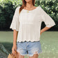 Openwork Round Neck Half Sleeve Knit Top
