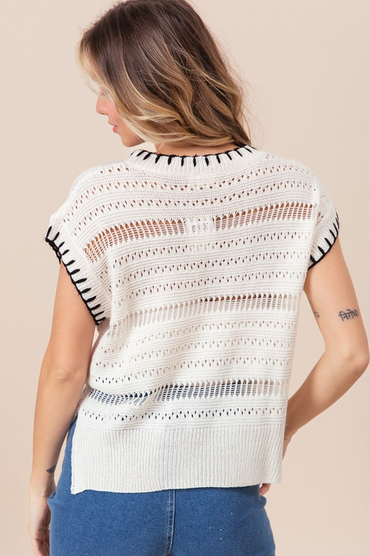 BiBi Stitch Edge Pointelle Side Slit Sweater Vest - Brand BiBi