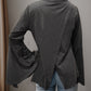 Flare Sleeve Mock Neck Slit T-Shirt