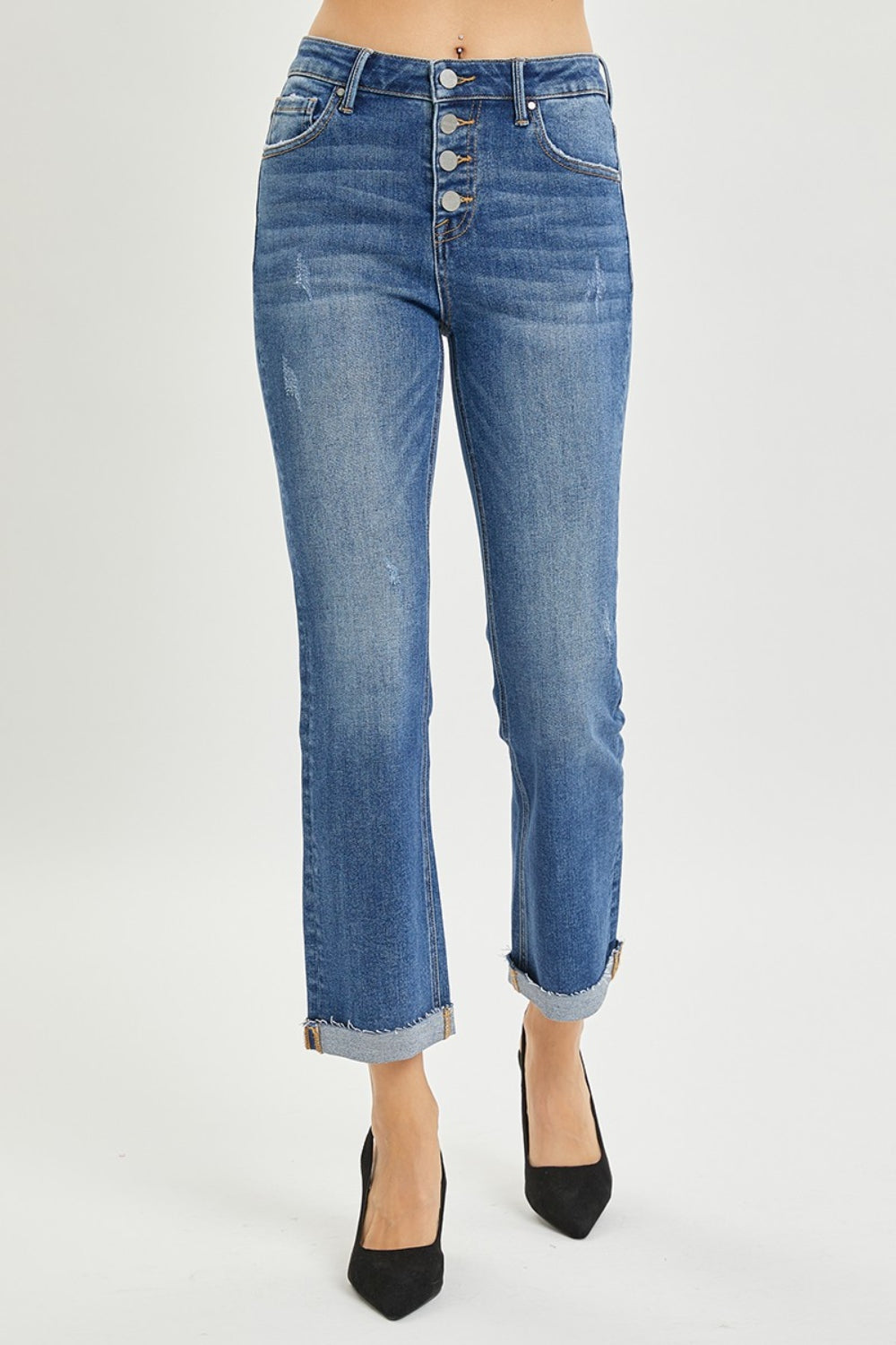 RISEN Full Size Button Fly Cropped Bootcut Jeans *