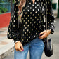 Mock Neck Cutout Lantern Sleeve Blouse