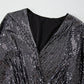 Sequin Surplice Long Sleeve Bodysuit