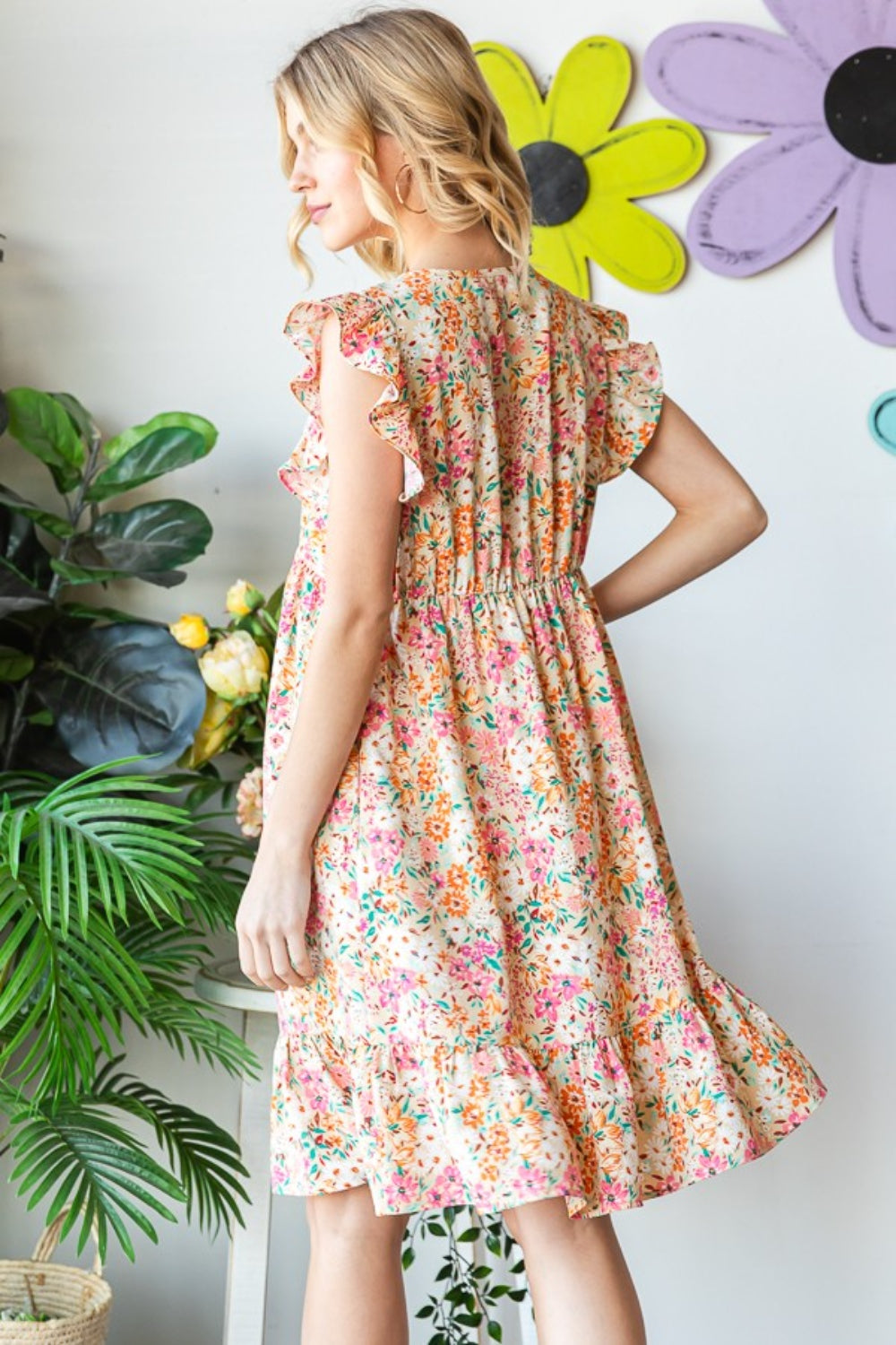 Heimish Full Size Floral Ruffled V-Neck Dress *