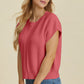 Double Take Full Size Cable-Knit Round Neck Short Sleeve Sweater