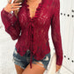 Tied V-Neck Long Sleeve Lace Top