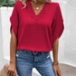 Lace Detail V-Neck Half Sleeve Blouse