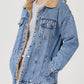 Button Up Collared Neck Plush Denim Jacket