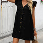 Full Size Button Up V-Neck Cap Sleeve Mini Dress