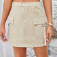 Full Size Pocketed Buttoned Denim Skirt