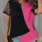 Color Block Notched Short Sleeve T-Shirt