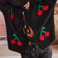 Tied Cherry Round Neck Long Sleeve Cardigan