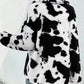 Cow Print Collared Neck Button Up Fuzzy Jacket
