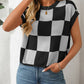 Mandy Checkered Round Neck Cap Sleeve Knit Top