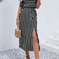 Slit Off-Shoulder Tie-Waist Midi Dress