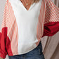 Striped Johnny Collar Long Sleeve Sweatshirt