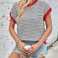 Lovelet Striped Round Neck Cap Sleeve Sweater