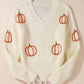 Raw Hem Pumpkin V-Neck Long Sleeve Sweater