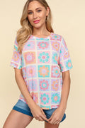 Haptics Flower Print Round Neck Short Sleeve T-Shirt *