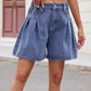 Ruched Half Elastic Waist Denim Shorts