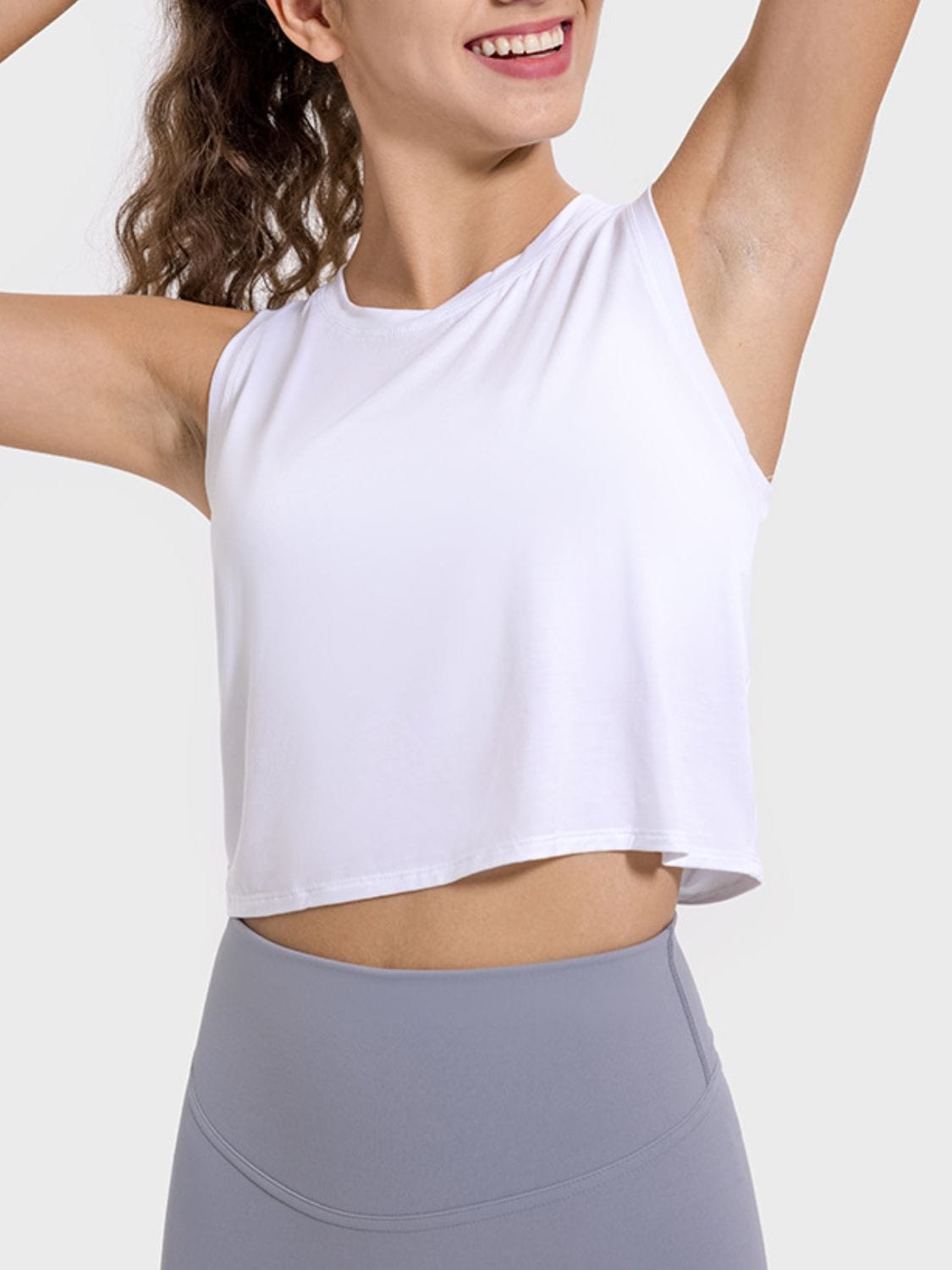 Drawstring Cutout Round Neck Active Tank