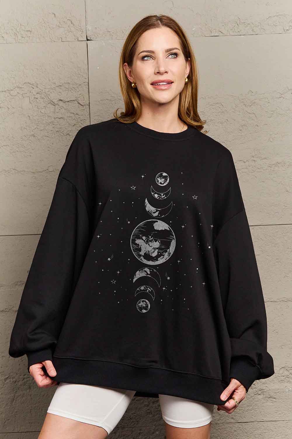 Simply Love Full Size Earth & Moon Graphic Sweatshirt