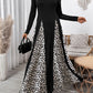 Perfee Leopard Square Neck Long Sleeve Maxi Dress