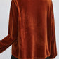 Notched Long Sleeve Velvet Top