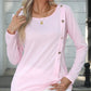 Decorative Button Round Neck Long Sleeve T-Shirt