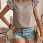 Honey Ruffled Printed Round Neck Cap Sleeve Blouse