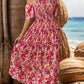 Slit Floral Off-Shoulder Short Sleeve Dress