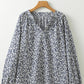 Floral Print Notched Long Sleeve Blouse