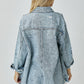 RISEN Distressed Raw Hem Denim Long Sleeve Shirt