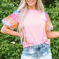 Sequin Round Neck Short Sleeve Blouse