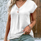 Full Size Decorative Button V-Neck Short Sleeve Blouse