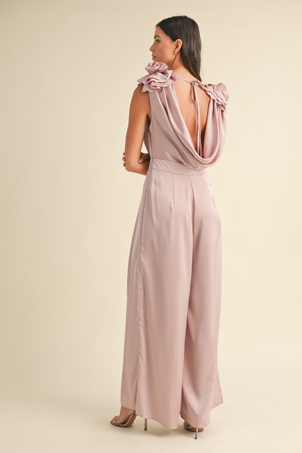 MABLE 3D Floral Applique Deep Cowl Neck Jumpsuit *