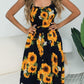 Smocked Sunflower Printed Sleeveless Cami Dress