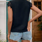 Lace Detail V-Neck Cap Sleeve T-Shirt