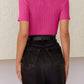 Mandy Ribbed Round Neck Short Sleeve Knit Top