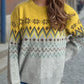 Chevron Contrast Round Neck Long Sleeve Sweater