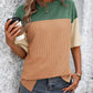 Full Size Color Block Round Neck Half Sleeve T-Shirt